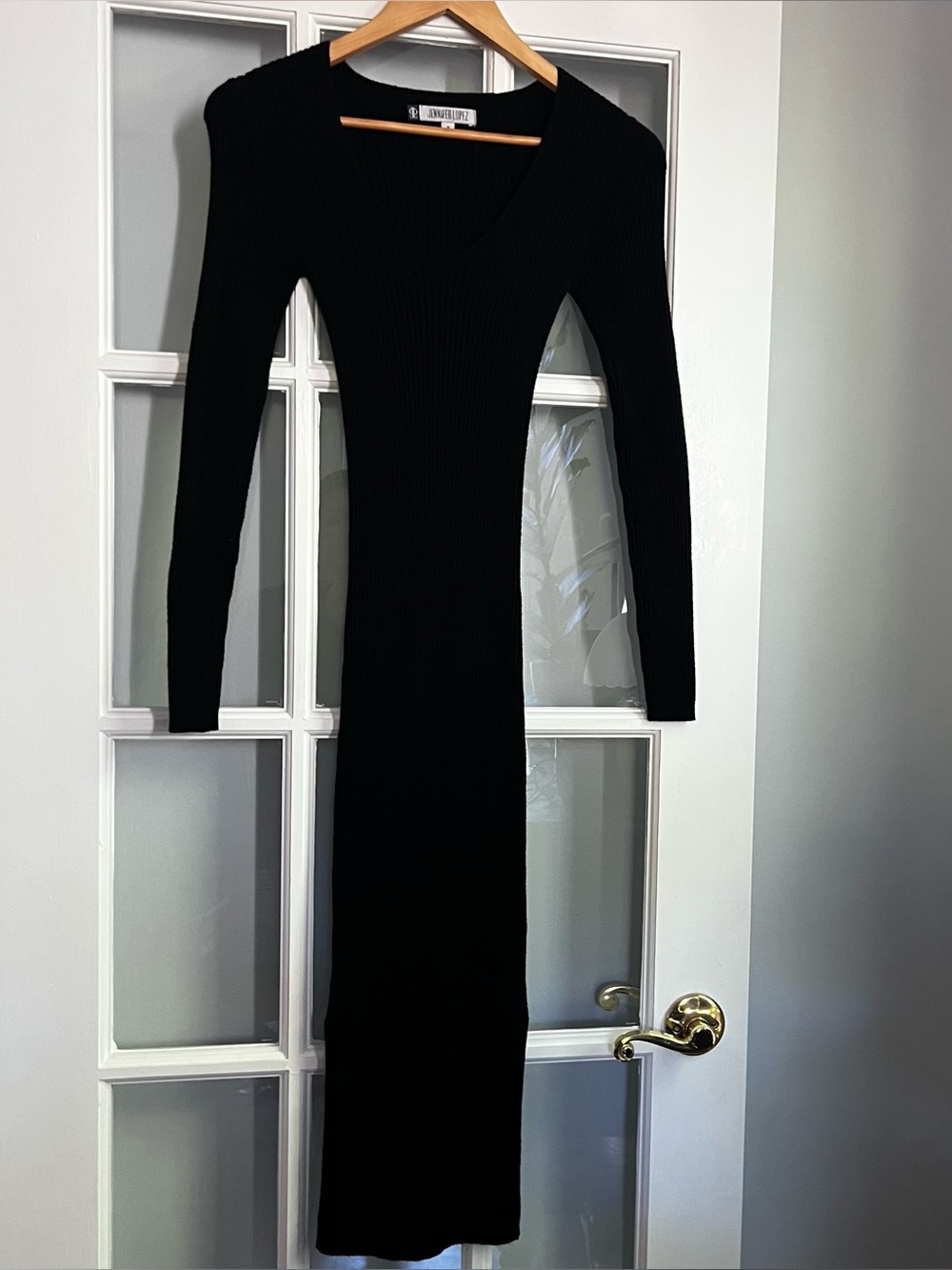 Jennifer Lopez Black Ribbed Maxi Dress